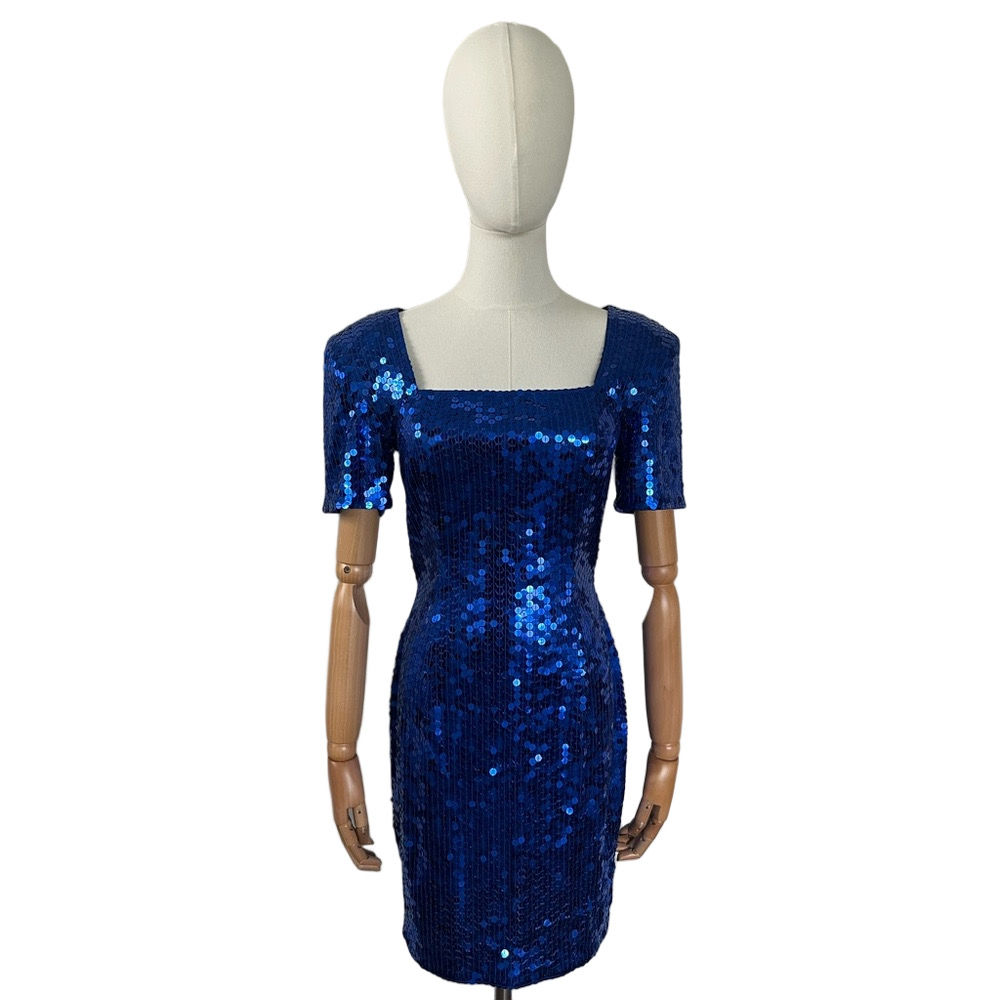 VTG Niteline Della Roufogali Sequin Dress Blue Evening Party Size 6 - Picture 7 of 12